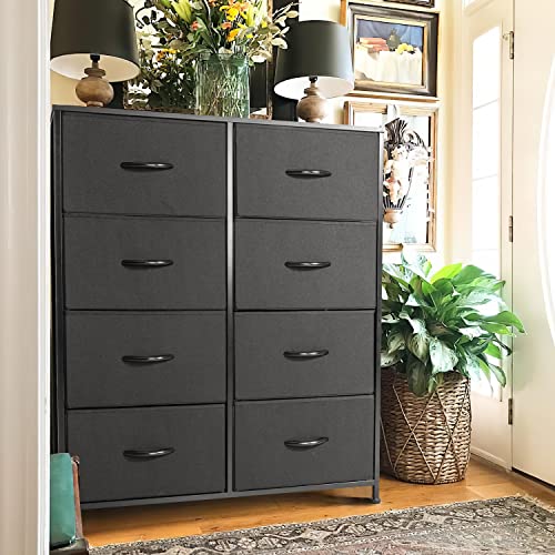 Shahoo Tall Dresser for Bedroom with 8 Drawers Wide Chest Storage Tower with Fabric Bins for Closet, Living Room, Hallway, Dormitory, Black