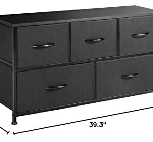 Shahoo Fabric Dresser for Bedroom with 5 Drawers Wide Chest Storage Cloth Organizer, Living Room, Hallway, Nursery, Black