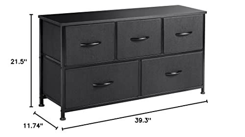 Shahoo Fabric Dresser for Bedroom with 5 Drawers Wide Chest Storage Cloth Organizer, Living Room, Hallway, Nursery, Black