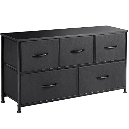 Shahoo Fabric Dresser for Bedroom with 5 Drawers Wide Chest Storage Cloth Organizer, Living Room, Hallway, Nursery, Black