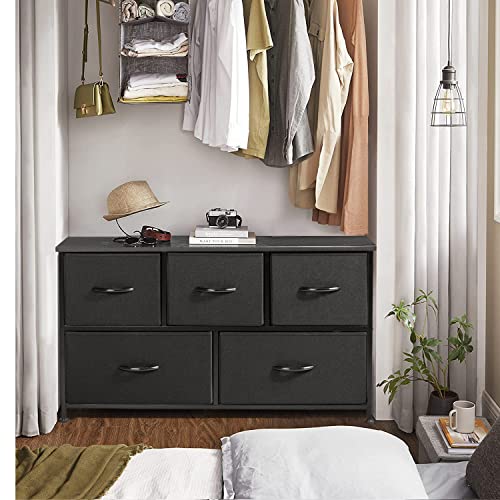 Shahoo Fabric Dresser for Bedroom with 5 Drawers Wide Chest Storage Cloth Organizer, Living Room, Hallway, Nursery, Black