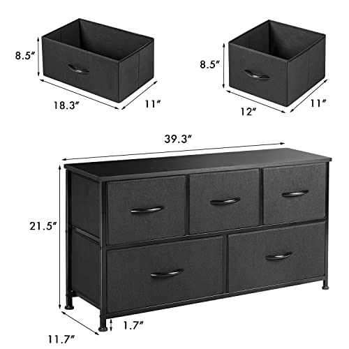 Shahoo Fabric Dresser for Bedroom with 5 Drawers Wide Chest Storage Cloth Organizer, Living Room, Hallway, Nursery, Black