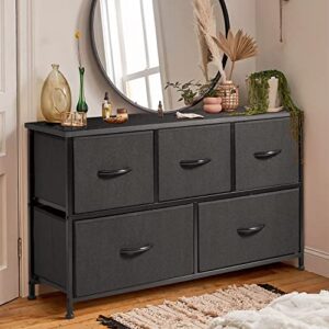 Shahoo Fabric Dresser for Bedroom with 5 Drawers Wide Chest Storage Cloth Organizer, Living Room, Hallway, Nursery, Black