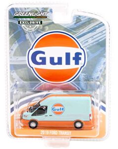 2019 transit lwb high roof van gulf oil light blue and orange hobby exclusive 1/64 diecast model car by greenlight 30260
