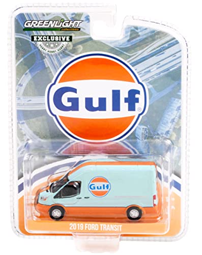 2019 Transit LWB High Roof Van Gulf Oil Light Blue and Orange Hobby Exclusive 1/64 Diecast Model Car by Greenlight 30260