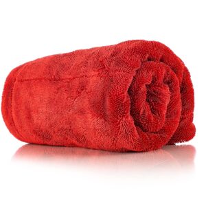 The Rag Company - The 1500 - Heavy Duty Microfiber Drying Towel; Perfect for Trucks, Commercial Vehicles, RVs, Boats, and More; Premium 70/30 Blend Twist Loop Design, 1500gsm, 30in x 30in, Red