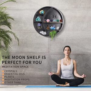 Myuilor Wooden Moon Shelf, 15.75Inch Crescent Moon Shelf for Crystals, Stones & Essential Oils, Crystal Shelf Display Pine Floating Circle Shelf, Crystal Moon Shelves