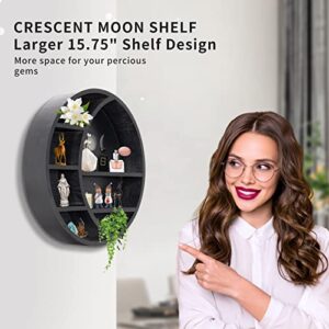 Myuilor Wooden Moon Shelf, 15.75Inch Crescent Moon Shelf for Crystals, Stones & Essential Oils, Crystal Shelf Display Pine Floating Circle Shelf, Crystal Moon Shelves