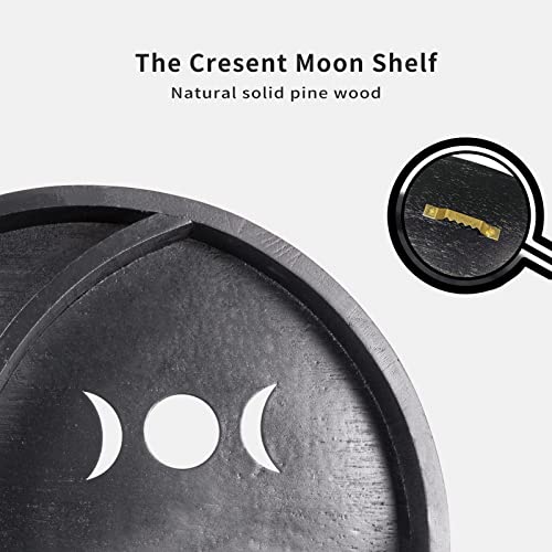 Myuilor Wooden Moon Shelf, 15.75Inch Crescent Moon Shelf for Crystals, Stones & Essential Oils, Crystal Shelf Display Pine Floating Circle Shelf, Crystal Moon Shelves