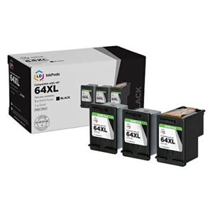 ld inkpods ink cartridge replacement for hp 64xl high yield (black, 3-pack with oem printhead) for envy 6220, 6230, 6232, 6252, 6255, 6258, 7120, 7130, 7132, 7164, 7800, 7820, 7830, 7855, 7858, 7864