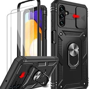 LeYi for Galaxy A13 5G / A04s Case: Slide Camera Cover + [2 Pcs] Tempered Glass, for 360 Military-Grade with Kickstand, Black