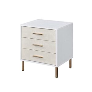 acme myles wooden storage nightstand in white and champagne and gold