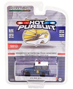 1974 dj-5 dark blue with white top indianapolis metropolitan police department (indiana) hot pursuit 1/64 diecast model car by greenlight 42980 a