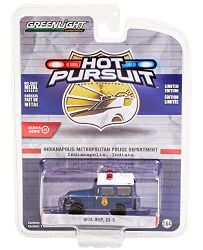 1974 DJ-5 Dark Blue with White Top Indianapolis Metropolitan Police Department (Indiana) Hot Pursuit 1/64 Diecast Model Car by Greenlight 42980 A