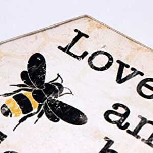 Tstarer Rustic Bee Wood Hexagon Box Sign for Wall & Tabletop - Love and Bee-loved -6.4 x 5.5 in(BEE LOVED)