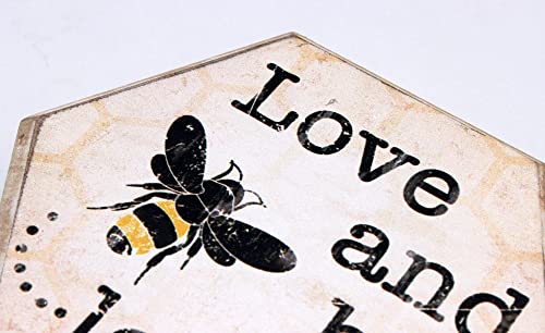 Tstarer Rustic Bee Wood Hexagon Box Sign for Wall & Tabletop - Love and Bee-loved -6.4 x 5.5 in(BEE LOVED)