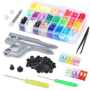 375pcs – plastic snap on buttons, snaps button kit, snaps fasteners and tool set, snap pliers for clothing, crafts, fabric, sewing and crafting supplies of 24 colors