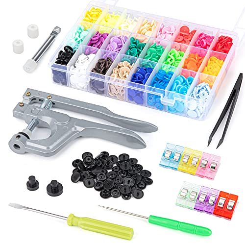 375PCS – Plastic Snap on Buttons, Snaps Button Kit, Snaps Fasteners and Tool Set, Snap Pliers for Clothing, Crafts, Fabric, Sewing and Crafting Supplies of 24 Colors