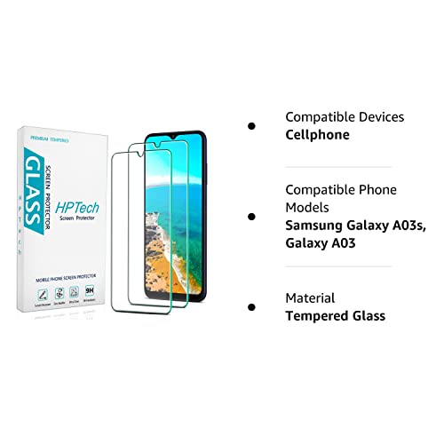 HPTech [2-Pack] Screen Protector Designed for Samsung Galaxy A03s / Galaxy A03 Tempered Glass, Anti Scratch, Bubble Free, Case Friendly