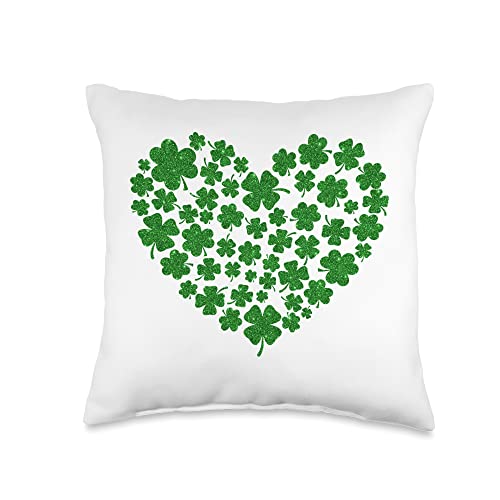 Saint Patrick's Day Gift St. Saint Patrick's Day-Green Heart Love Shamrock Lucky Throw Pillow, 16x16, Multicolor