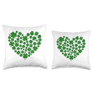 Saint Patrick's Day Gift St. Saint Patrick's Day-Green Heart Love Shamrock Lucky Throw Pillow, 16x16, Multicolor