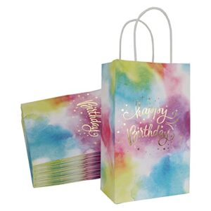 ecohola birthday favors gift bags with handle,30 pieces gold foil birthday kraft paper bags,party favor bags for goodie,candy,donut,gifts - size 9'(h) x5.5'(l) x3.2'(d)