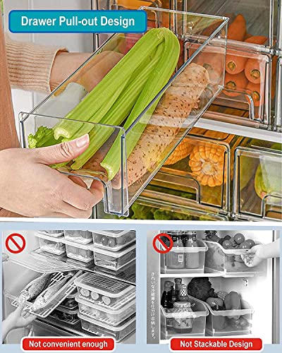 AYOTEE Medium Refrigerator Drawer Organizer Bins, 1 Pack Plastic Storage Drawers Stackable Refrigerator Organizer Bins, Clear Stackable Storage Bins with Drawers for Fridge, Freezers, Make-up