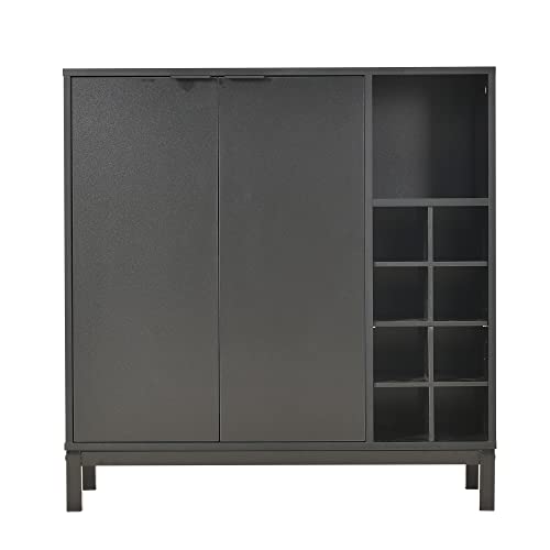 Merax Wood Kitchen Buffet Sideboards, Console Table, Coffee Bar with 8 Wine Racks Storage Server Dining Room, 34 Inch, Black