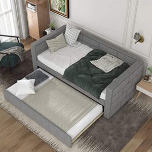Harper & Bright Designs Daybed with Trundle Bed, Upholstered Twin Daybed Frame with Padded Back,Sofa Bed Wood DayBed Frame, No Box Spring Needed (Gray)