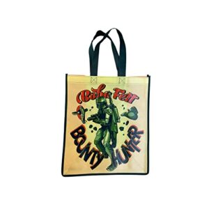 steel workers star wars boba fett bounty hunter reusable tote bag, multicolored