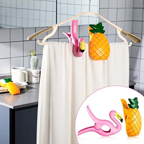 4 Pieces Beach Towel Clips Chair Holders Portable Towel Holders for Holiday Pool (Flamingo and Pineapple Style)