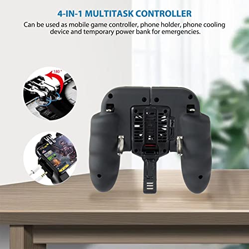 Mobile Game Controller 4in1 multitask controller Six-Finger Operation Built-in Silent Cooling Fan by Tunes for Fortnite PUBG Knives Out Cross Fire,Call of Duty,Rules of Survival