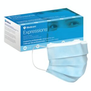 medicom expressions disposable face masks - box of 50 astm level 3 surgical masks - 3 layer medical masks made in canada - blue adult masks