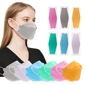dc-beautiful 60 pcs multicolor disposable masks, fish mouth type 4 layers disposable mask for adults, individually packaged 6 colors assorted disposable adult（style b）