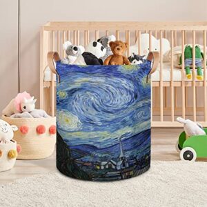 Starry Night Large Laundry Hamper, Laundry Baskets with Leather Handle, Collapsible Waterproof Portable Folding Clothes Hamper for Nursery, College Dorm, Bedroon, Bathroom