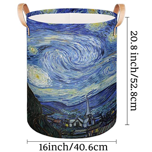 Starry Night Large Laundry Hamper, Laundry Baskets with Leather Handle, Collapsible Waterproof Portable Folding Clothes Hamper for Nursery, College Dorm, Bedroon, Bathroom