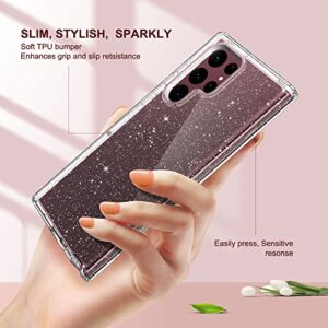 ULAK Compatible with Samsung Galaxy S22 Ultra 5G Case, Heavy Duty Shockproof Hybrid Soft TPU Bumper Drop Protection Transparent Phone Case for Galaxy S22 Ultra 5G 6.8 inch - Clear Glitter