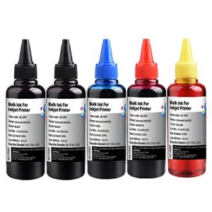universal dye ink refill kit for hp canon brother lexmark printers compatible cartridges refillable cartridge ciss cis system 5 bottle with 4 free syringes (2bk, c, m, y)