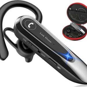 Link Dream Bluetooth Earpiece Wireless CVC8.0 Headset for Cell Phone Dual Mic Noise Canceling Handsfree Phone Earpiece with Mute 20Hrs Talk Time 180 Days Standby for iPhone Android Home Office Driving