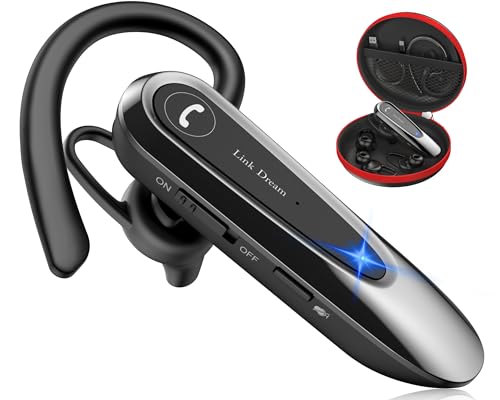 Link Dream Bluetooth Earpiece Wireless CVC8.0 Headset for Cell Phone Dual Mic Noise Canceling Handsfree Phone Earpiece with Mute 20Hrs Talk Time 180 Days Standby for iPhone Android Home Office Driving