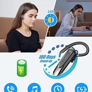 Link Dream Bluetooth Earpiece Wireless CVC8.0 Headset for Cell Phone Dual Mic Noise Canceling Handsfree Phone Earpiece with Mute 20Hrs Talk Time 180 Days Standby for iPhone Android Home Office Driving