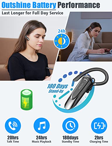 Link Dream Bluetooth Earpiece Wireless CVC8.0 Headset for Cell Phone Dual Mic Noise Canceling Handsfree Phone Earpiece with Mute 20Hrs Talk Time 180 Days Standby for iPhone Android Home Office Driving