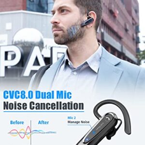 Link Dream Bluetooth Earpiece Wireless CVC8.0 Headset for Cell Phone Dual Mic Noise Canceling Handsfree Phone Earpiece with Mute 20Hrs Talk Time 180 Days Standby for iPhone Android Home Office Driving