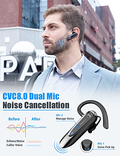 Link Dream Bluetooth Earpiece Wireless CVC8.0 Headset for Cell Phone Dual Mic Noise Canceling Handsfree Phone Earpiece with Mute 20Hrs Talk Time 180 Days Standby for iPhone Android Home Office Driving