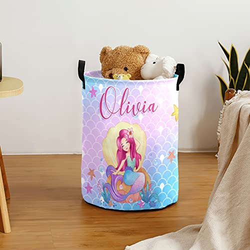 Custom Mermaid Laundry Basket Personalized Girls Laundry Basket with Name Customized Laundry Hamper for Girl Kids Baby (Style 06)