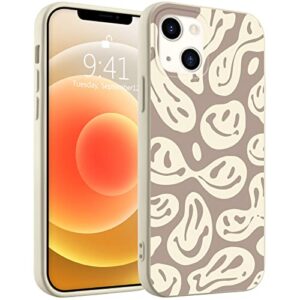 idocolors cute funny face phone case for iphone 12/12 pro,white liquid silicone girly cases,cartoon soft gel rubber full-body protective microfiber lining shockproof coffee cover
