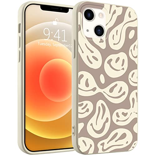 Idocolors Cute Funny Face Phone Case for iPhone 12/12 Pro,White Liquid Silicone Girly Cases,Cartoon Soft Gel Rubber Full-Body Protective Microfiber Lining Shockproof Coffee Cover