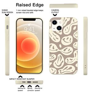 Idocolors Cute Funny Face Phone Case for iPhone 12/12 Pro,White Liquid Silicone Girly Cases,Cartoon Soft Gel Rubber Full-Body Protective Microfiber Lining Shockproof Coffee Cover