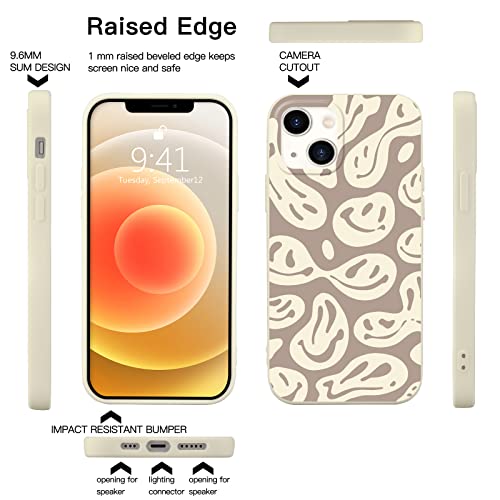 Idocolors Cute Funny Face Phone Case for iPhone 12/12 Pro,White Liquid Silicone Girly Cases,Cartoon Soft Gel Rubber Full-Body Protective Microfiber Lining Shockproof Coffee Cover