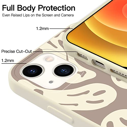 Idocolors Cute Funny Face Phone Case for iPhone 12/12 Pro,White Liquid Silicone Girly Cases,Cartoon Soft Gel Rubber Full-Body Protective Microfiber Lining Shockproof Coffee Cover